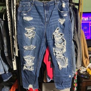Distressed AE plus size mom jeans